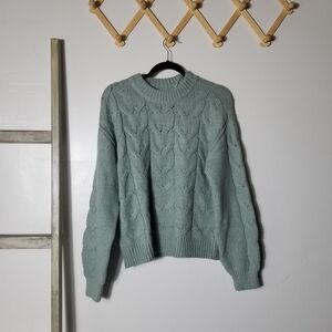 LC LAUREN CONRAD WOMEN'S GREEN WITH WHITE SWEATER SIZE SMALL